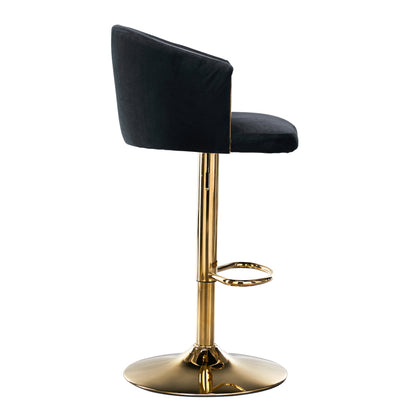 Moderner drehbarer höhenverstellbarer Barhocker, moderner Barhocker für Küche, Bar und Restaurant Theken, Hubhocker mit Rückenlehne und goldener Fußstütze (black.Set of 2)