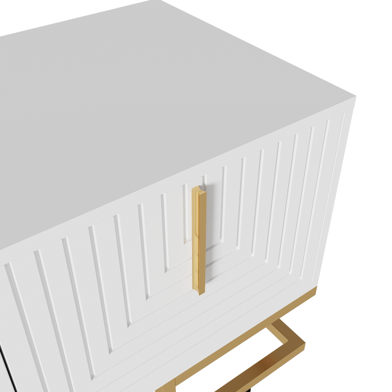 TV-Schrank, lowboard mit strukturierter Tür, TV-Möbel, goldenen Griffen und goldenen Füßen