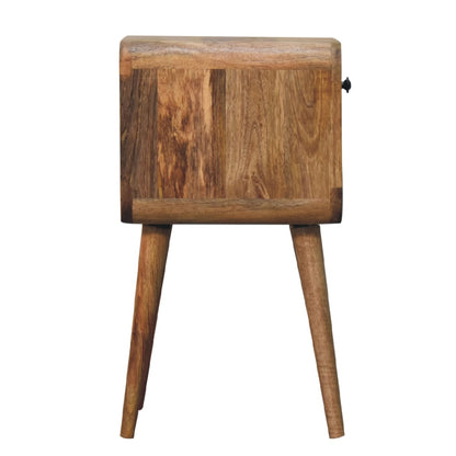 Nachttisch aus massivem Mangoholz im skandinavischen Design mit Schublade – Handgefertigt, Oak-ish Finish, Nachhaltig, 30x30x55 cm