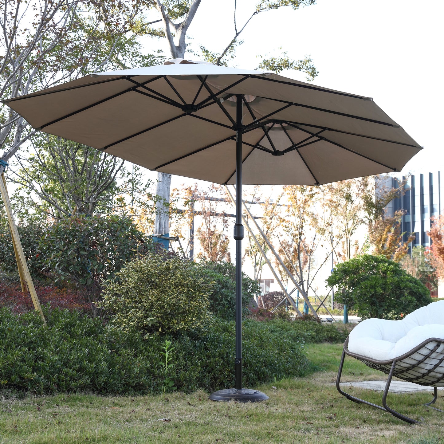 14.8 Ft Double Sided Outdoor Umbrella Rectangular Large with Crank (khaki )(No Base)
