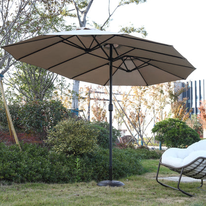 14.8 Ft Double Sided Outdoor Umbrella Rectangular Large with Crank (khaki )(No Base)