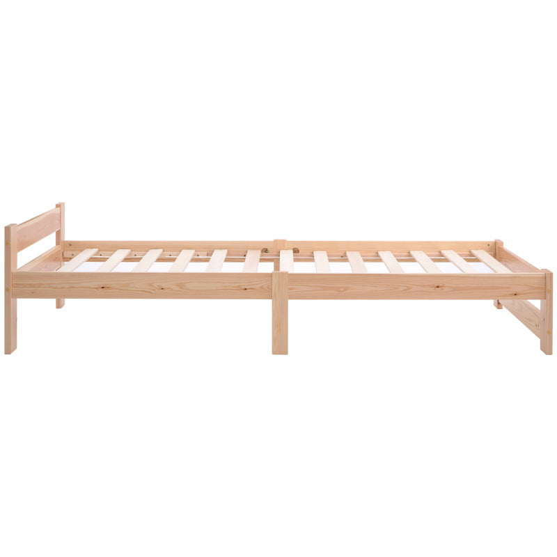 Solide Massivholzbett Futonbett Massivholz Natur Bett aus mit Kopfteil und Lattenrost , Natur (200x90cm)