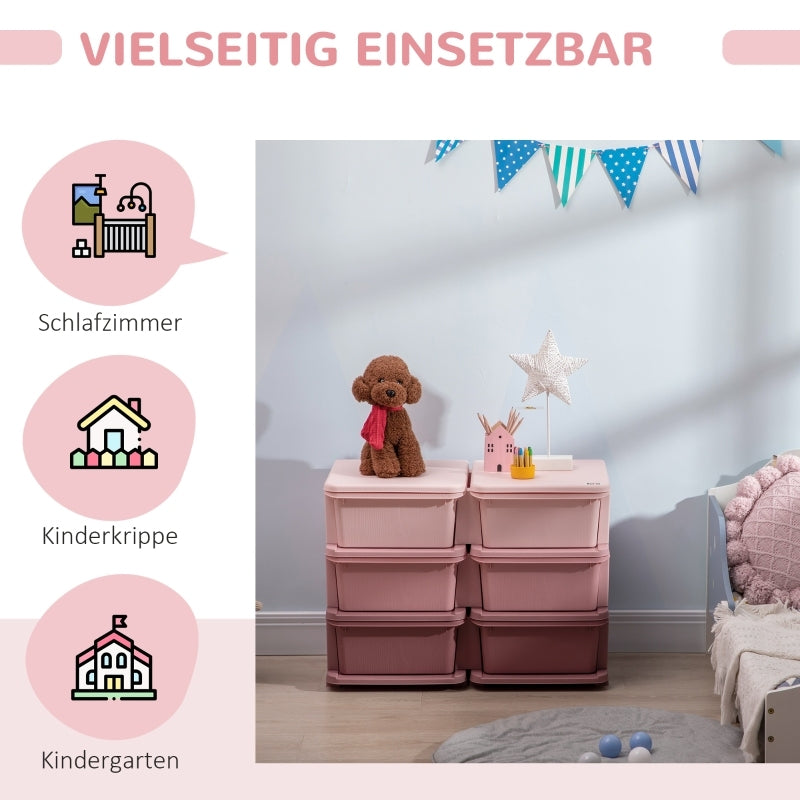 Aufbewahrungsbox Kunststoff, Spielzeug Aufbewahrung, 6 Schubladen, Spielzeug Organizer, Kommode Kinderzimmer, Rosa