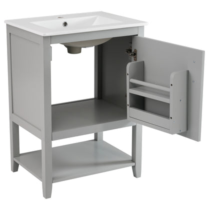 Badmöbel Einzelwaschtisch,Waschtischunterschrank 60 cm mit Keramikwaschbecken,mit Ablage,hellgrau