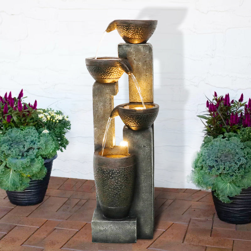40inches High Pots Outdoor Garden Water Fountain with Warm LED lights