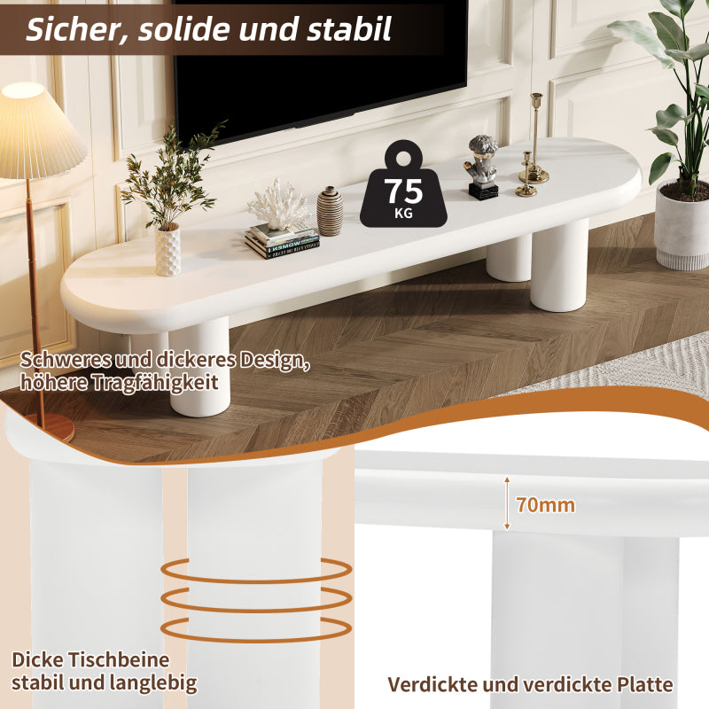 Weißer 160 x 40 x 40 cm großer TV-Schrank, moderner TV-Tisch im minimalistischen Stil mit 4 stabilen Stützbeinen, geeignet für Fernseher bis zu 65 Zoll