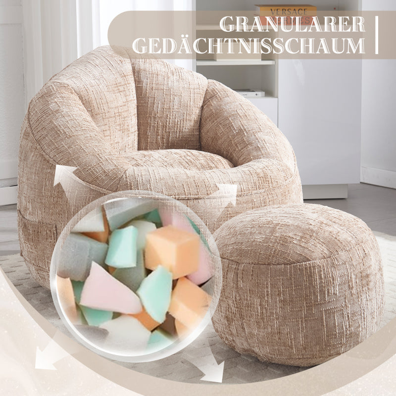 Sitzsack Sofa Stuhl für Erwachsene mit Fußstütze, Khaki