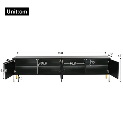 Schwarzes TV-Schrank, 190 cm(L) x 38 cm(W) x 48 cm(H), goldene Tischbeine