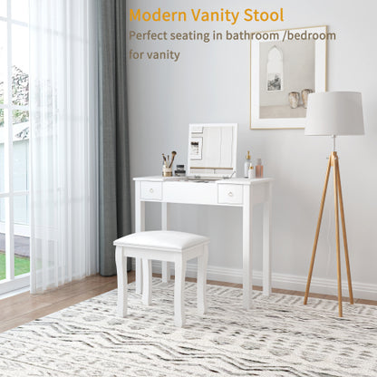 Schminkhocker Gepolstert, Polsterhocker PU-Leder, Schminkstuhl ohne Lehne, Fußhocker mit Massivholzbeinen