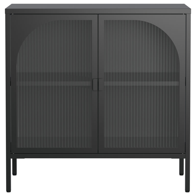 Metallseitenbrett-Schrank, Akzent-Speicherschrank mit 2 Glasklappen, Moderner Kaffebar-Schrank mit Einstellbaren Regalen für Küche, Wohnzimmer und Flur, eisenhaltig, H80cm×B80cm×T35cm