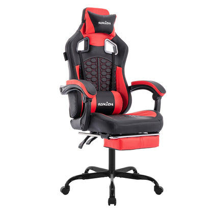 Gaming Stuhl, Ergonomischer Gaming-Stuhl mit Fußstütze, Racing Gaming Chair Kopfstütze Verstellbarer Computerstuhl Höhenverstellbar Lendenwirbelstütze für Homeoffice und Gaming Gray