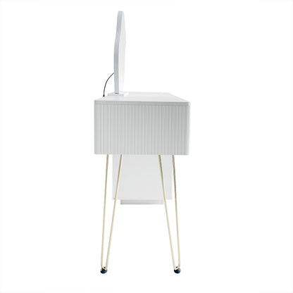 Schminktisch mit LED-beleuchtetem Spiegel, Weißes Schminktisch-Set mit ausziehbarem Design, moderner Kosmetiktisch für das Schlafzimmer  - Maße:B100/H78/T40 cm (ohne Hocker)