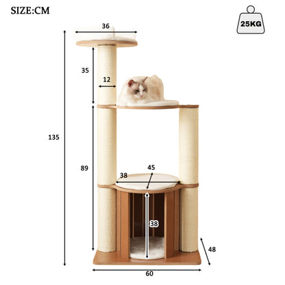 Katzenkratzbaum mit XXL-Stamm, 3-stufige Plattformen, 1 Katzenhaus, herausnehmbare Matten und Kippschutz,Wasserdicht und feuchtigkeitsbeständig