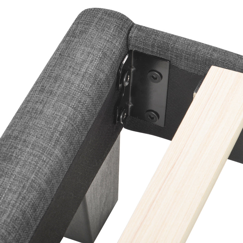 Modernes Design Polsterbett Mit seinem gepolstertes Kopfteil Einzelbett mit Lattenrost, 90x200cm ,in Grau Leinen, mittelfest (Ohne Matratze)