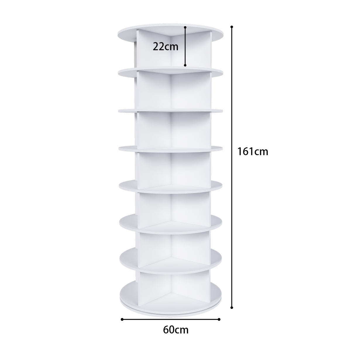 Drehbares Schuhregal 7 Etagen, 360°, Platzsparend, 28 Paar, Weiß, 161 cm