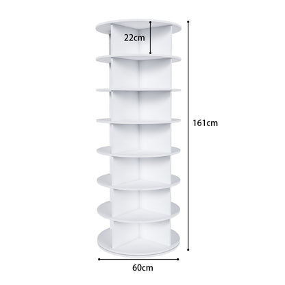 Drehbares Schuhregal 7 Etagen, 360°, Platzsparend, 28 Paar, Weiß, 161 cm