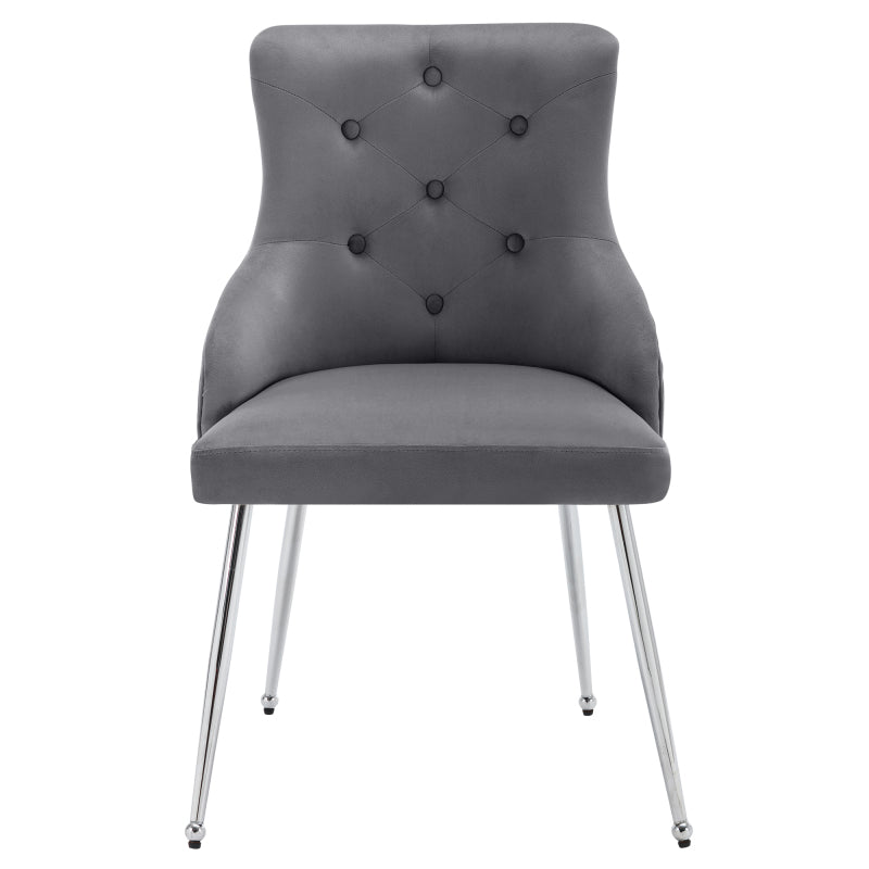 2er Set Esszimmerstuhl mit Knopfmuster, Moderner Loungesessel, Schlafzimmer-Wohnzimmerstuhl mit Lendenkissen, grau