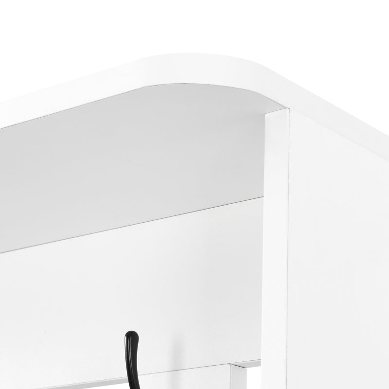 Flurgarderobe mit gepolsterter Aufbewahrungsbank, multifunktionaler Flur-Schuhschrank mit Stecktafel, moderne Garderobe mit 4 Haken für Eingangsbereich, Waschküche, Weiß,H180/B100/T35 cm