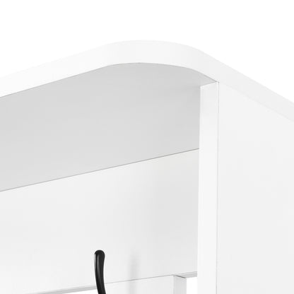 Flurgarderobe mit gepolsterter Aufbewahrungsbank, multifunktionaler Flur-Schuhschrank mit Stecktafel, moderne Garderobe mit 4 Haken für Eingangsbereich, Waschküche, Weiß,H180/B100/T35 cm