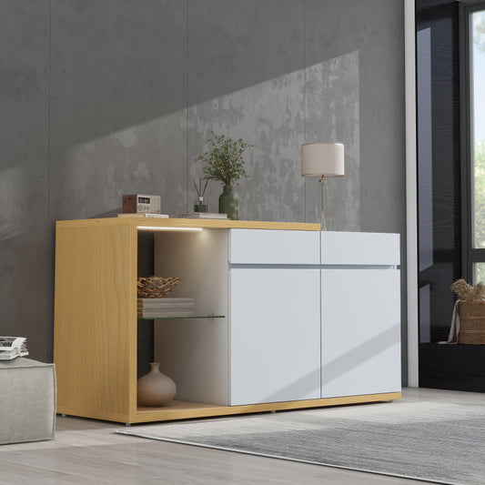 LED Sideboard Breite 120 cm, Multifunktionales Sideboard,Kommode 2 Türen, 2 Schubkästen, Anrichte mit LED-Beleuchtung