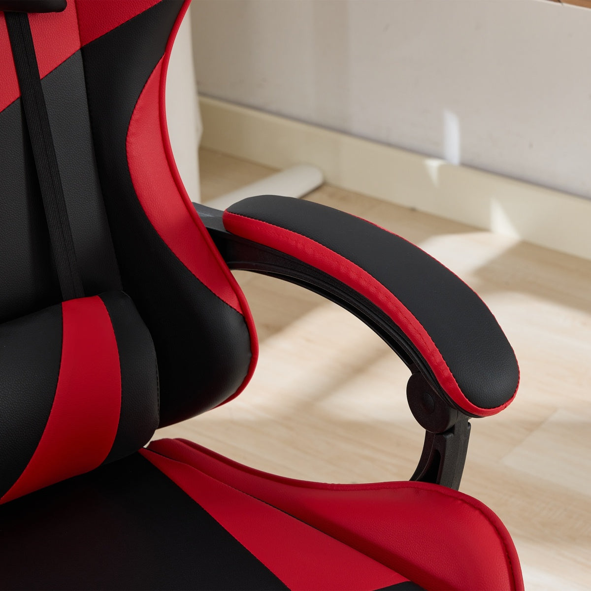 Gaming Stuhl Racing Design, 155° Liegefunktion, Fußstütze, Lendenmassage, Schwarz-Rot