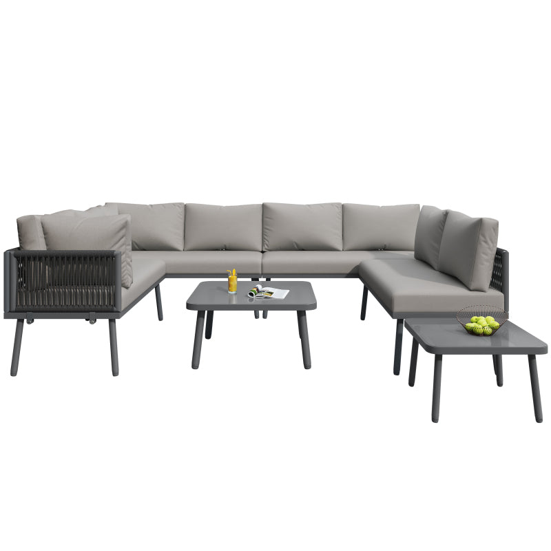 Eisen Garten Loungesessel Set, U-förmiges Gartenmöbel Set, balkon möbel, Wetterfestes Outdoor Ecksofa, terassenmöbel außen, für 8 Personen, mit 2 Tischen und 4 Zweisitzer-Sofas, Kissen inklusive, vers