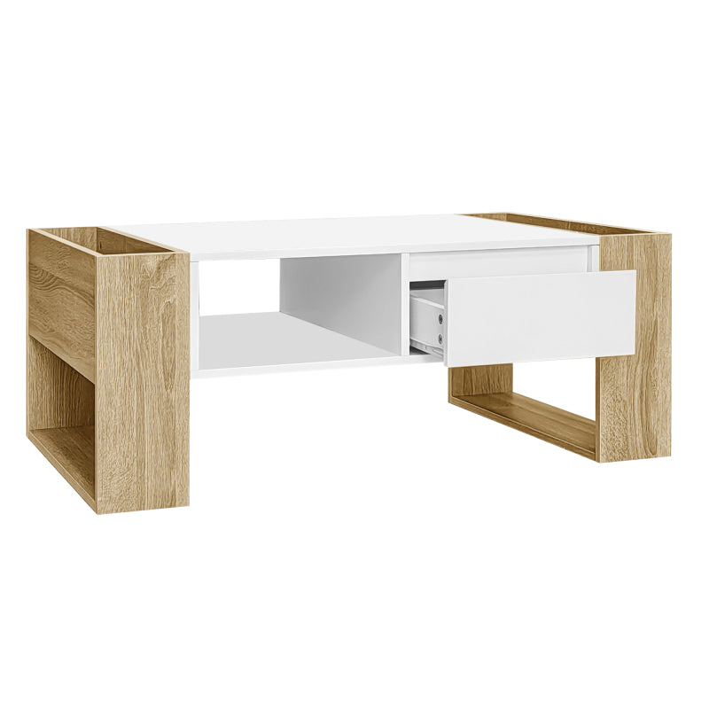 Moderner Couchtisch 105 x 60 x 40 cm - teilweise hochglanz, mit Schubladen und offenen Fächern