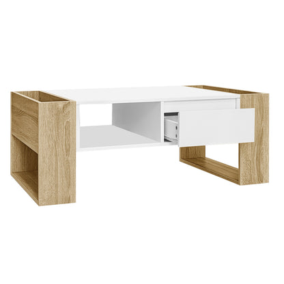 Moderner Couchtisch 105 x 60 x 40 cm - teilweise hochglanz, mit Schubladen und offenen Fächern