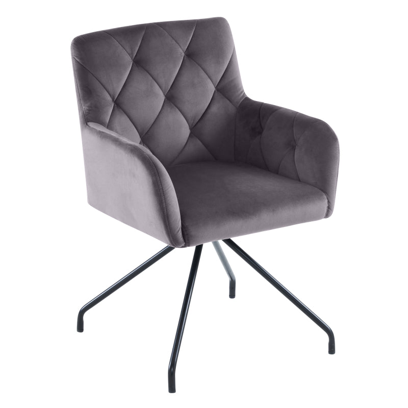 2er Set Esszimmerstühle mit Rautenmuster, Gepolsterter Sessel mit 4 Metallbeinen, Samt, grau