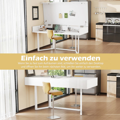 Faltbarer Schreibtisch – Multifunktional, klappbar, mit europäischen Steckdosen, Clamshell-Design zum Verstecken von Unordnung auf dem Schreibtisch