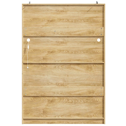 Hochschrank 120x40x180cm Vitrine mit LED-App-Steuerung & Musikmodus, Küchenschrank Natur Holzoptik, MDF-Geflecht & Glastüren