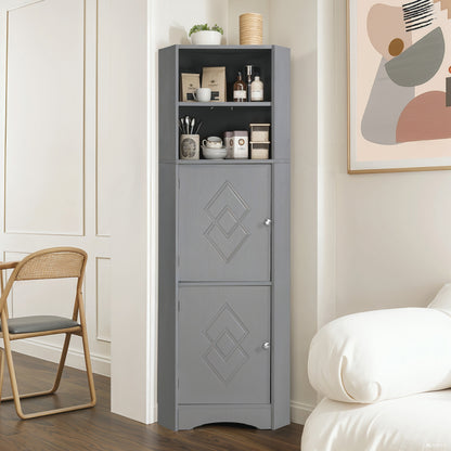 Badschrank, Badmöbel, Eckschrank mit zwei Ablagefächern, offenes Fach mit verstellbarem Einlegeboden, 36.5x 36.5 x 155 cm, hellgrau