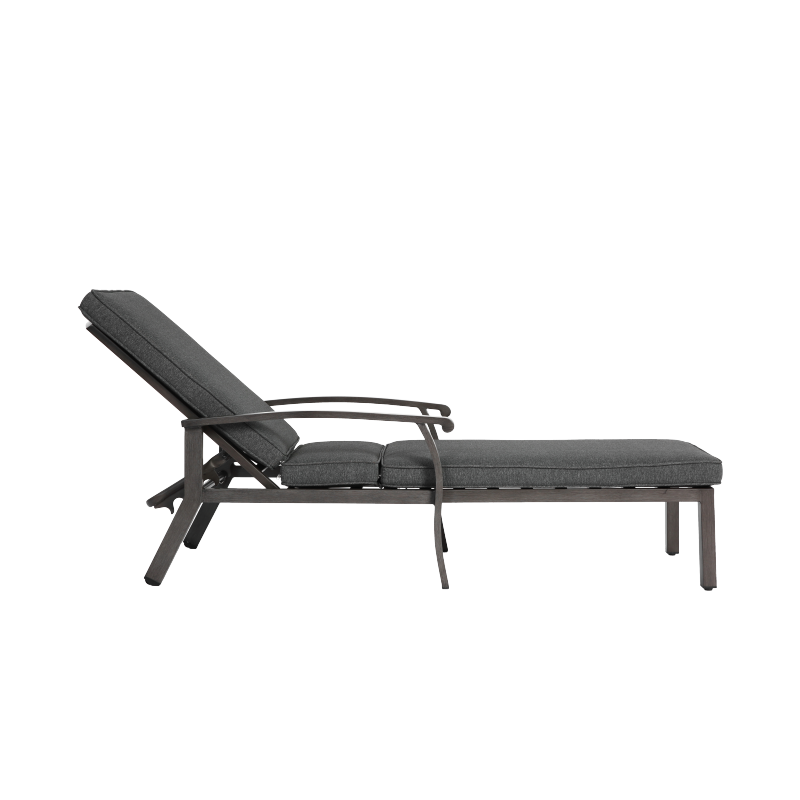Lounge Patio Chair with Cotton Cushion, Adjustable Reclining Rust-Resistant Aluminum  Poolside Chaise Lounge Furniture, Waterproof Grey Cushion (1pc)