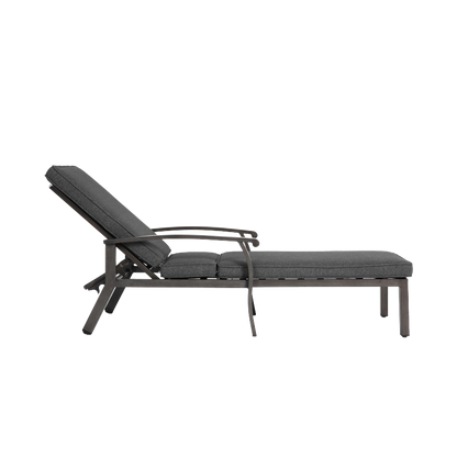 Lounge Patio Chair with Cotton Cushion, Adjustable Reclining Rust-Resistant Aluminum  Poolside Chaise Lounge Furniture, Waterproof Grey Cushion (1pc)