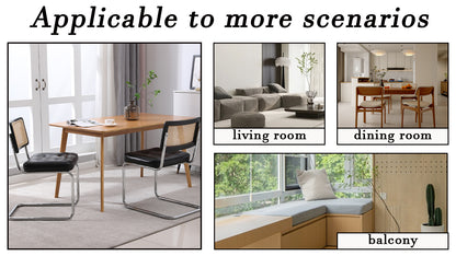 Mittelalterliche moderne Esszimmerstühle, ein Satz von 2-Rattan Esszimmerstühlen mit weichen gepolsterten Kunstlederelementen, armlose Mesh Rückenlehne Rattan Stühle, Metall Chrom Beine(Black)