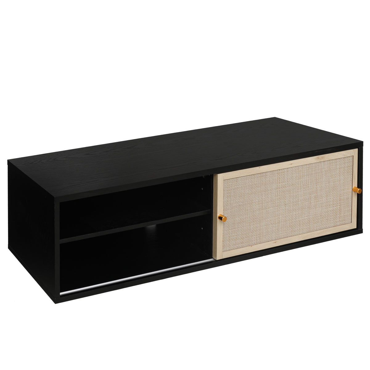 Sideboard 110x40x31 cm, TV-Schrank oder Hängeschrank, Kunst-Rattan Schiebetüren, Goldgriffe, Verstellbare Böden