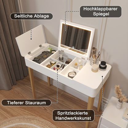 Schminktisch, Frisiertisch, Schminktisch mit Spiegel, Schminktisch mit Lampe, Schminktisch in einem, lackiert, weiß