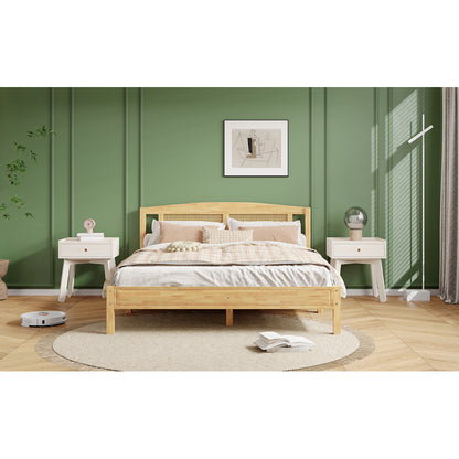 Doppelbett, Rattanbett, Jugendbett Erwachsenenbett 160X200cm, Rattannetzkissen, mit 15 Latten und Mittelfüße, Kiefer + PE-Rattan, Natur