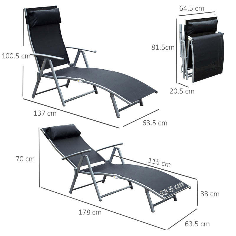 Sonnenliege klappbar Gartenliege mit Kissen, Metall und Stoff Schwarz für Strand und Terrasse