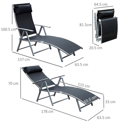 Sonnenliege klappbar Gartenliege mit Kissen, Metall und Stoff Schwarz für Strand und Terrasse