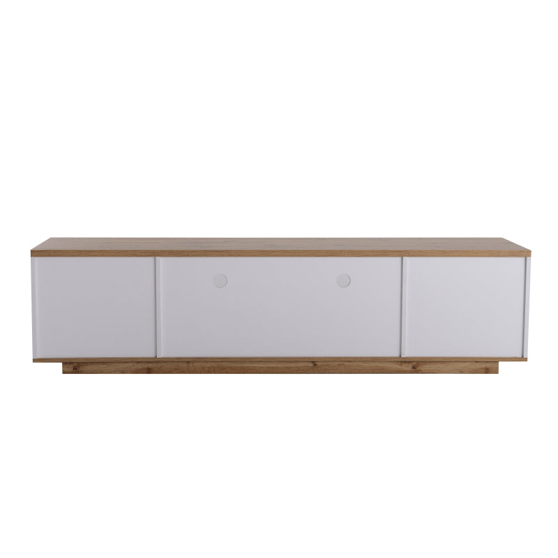 Moderner Farbblock-TV-Schrank in weißer Ausführung, TV-Schrank mit Holzmaserung, 180 cm