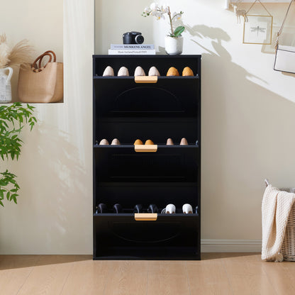 Schuhkipper Schmal mit 3 Klappen, Schuhschrank, Schuhschrank  Schuhkommode für Flur Wohnzimmer ,Schwarz
