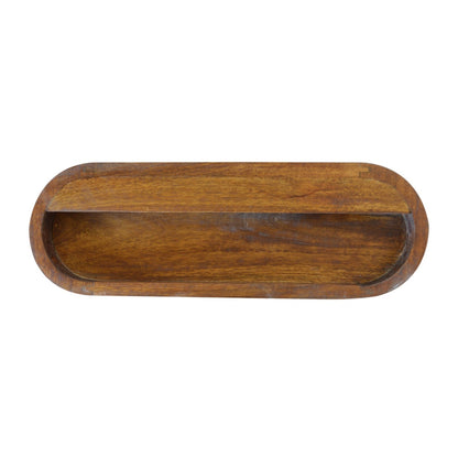 Schwebender Nachttisch aus Massivholz – Rund, Kastanienbraun, Wandmontage, 1 Schublade, Handgefertigt, 45x32x15 cm