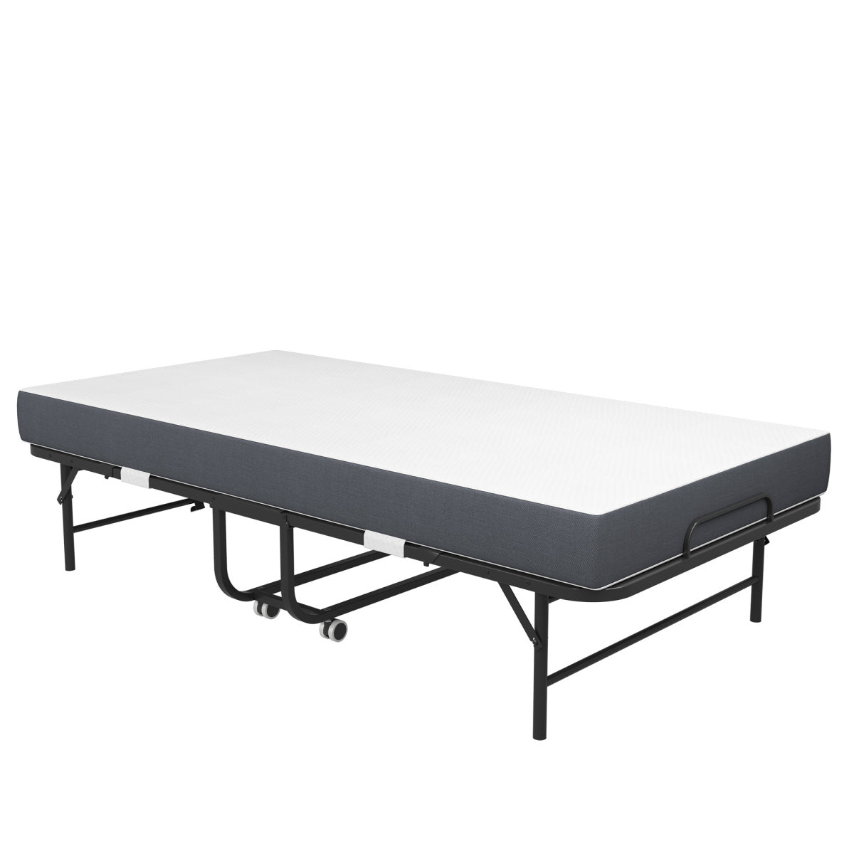 190 × 96 cm Klapp-Twin-Bett mit 9,5 cm Memory-Foam-Matratze, tragbares Gästebett/Rollbett, stabiler Metallrahmen