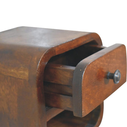 Schwebender Mini-Nachttisch aus Massivholz – Kastanienbraun, 1 Schublade & offenes Fach, Wandmontage, Handgefertigt, 20x17x20 cm