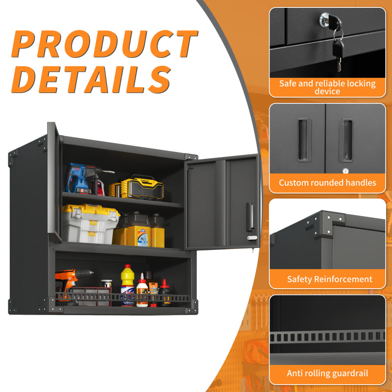 Metall Wandmontage Werkzeug Schrank mit Tür und Fach, Metallwandregal mit Schloss für Garage, Werkstatt, Büro - Umweltfreundlich, Robust, Montageerforderlich, H 77 cm × B 80 cm × T 30 cm