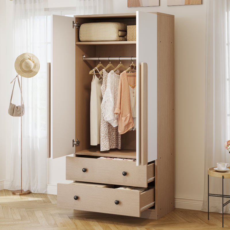 Kleiderschrank 70*40*170cm, Doppeltüren-Design, mit Schubladen und Ablagefächern, holzfarbe+weiß