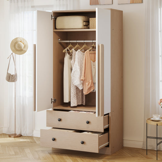 Kleiderschrank 70*40*170cm, Doppeltüren-Design, mit Schubladen und Ablagefächern, holzfarbe+weiß
