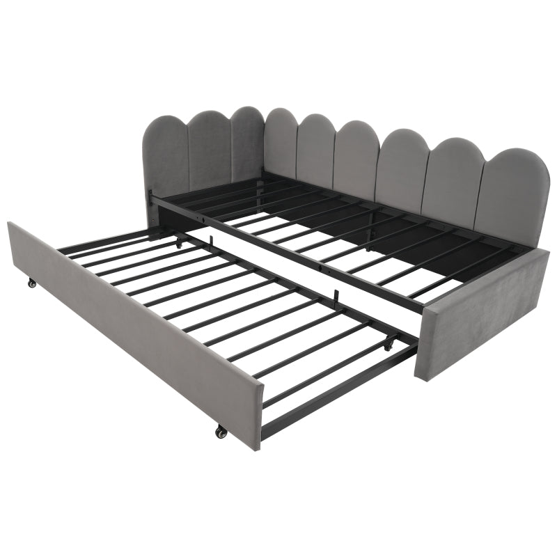 Polsterbett Daybett 90x200cm,Tagesbett Schlafsofa Kinderbett mit Ausziehbett 90x190cm und Lattenrost, Samt, Grau, ohne Matratze