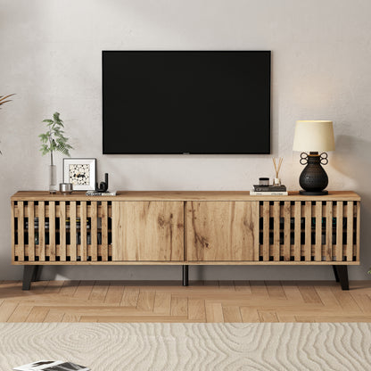 180 x 40 x 55 cm TV-Schrank, Lowboards  in Originalholzfarbe, 8 separate Ablagefächer, TV-Ständer, TV-Konsolen-Entertainment-Center passend für 70-Zoll-Fernseher, geeignet für Wohnzimmer